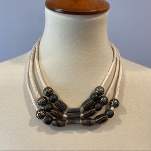 Vintage Metal Bead and Rope 3 Layer Collar Necklace with Unique Closure